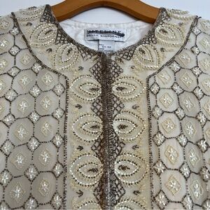 Vintage Niteline by Della Roufogali 100% Silk Cream & Ivory Sequin Jacket Medium
